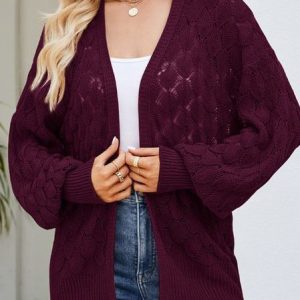 Loose Acrylic Casual Wrap Cardigan, Cardigans, color:Wine Red|size:XL, Noracora