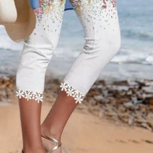 Floral Casual Plain Shorts, Leggings, color:White|size:XXL, Noracora