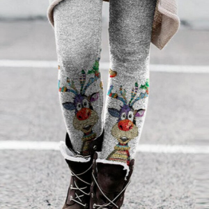 Christmas Cotton blends Casual Leggings, Leggings, color:Gray|size:XXL, Noracora