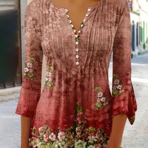 Casual Half Open Collar Shirt, Blouses, color:Red|size:3XL, Noracora