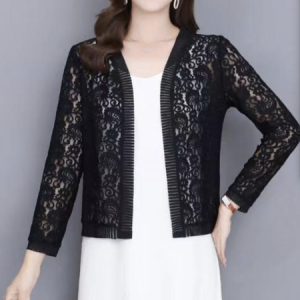 Plain Lace Casual Kimono, Kimono, color:Black|size:XXL, Noracora