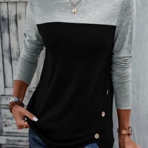 Plain Casual Color Block Jersey Crew Neck T-Shirt, T-shirts, color:Black|size:XXL, catalog Noracora shop