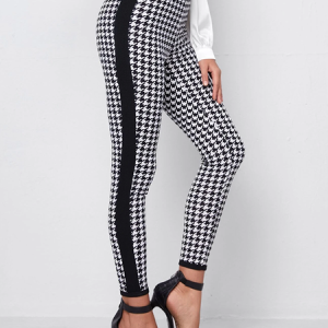 Casual Houndstooth Legging, Leggings, color:Black|size:XXL, Noracora