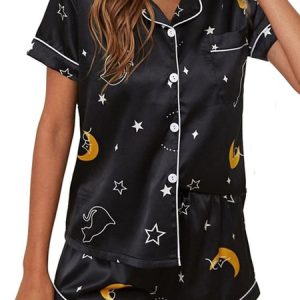 Moon Shawl Collar Hawaii Regular Fit Pajama Set, Pajamas, color:Multicolor|size:XL, Noracora
