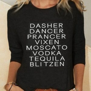 Long Sleeve Crew Neck Letter Casual T-shirt, T-shirts, color:Black|size:XXL, Noracora