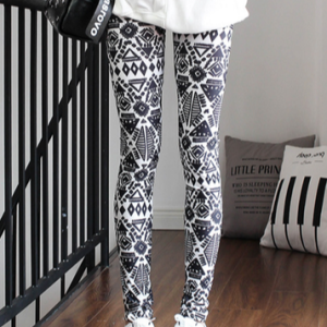 Houndstooth Ethnic Casual Leggings, Leggings, color:White|size:M, Noracora