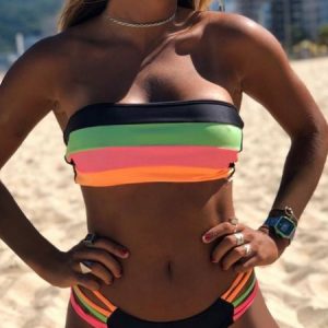 Color Block Casual Bikini, Bikinis, color:Green|size:XL, Noracora