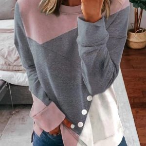 Casual Colorblock Buttoned Loose Tunic Sweatshirt, Hoodies & Sweatshirts, color:Gray|size:XXL, Noracora