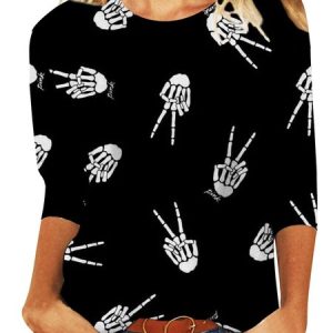 Halloween Casual Crew Neck Loose T-Shirt, T-shirts, color:Color7|size:XXL, Noracora