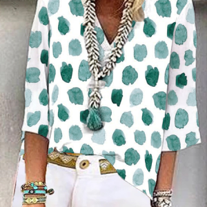 Casual Geometric Regular Fit Short Sleeve Top, Shirts, color:Green|size:XXL, Noracora