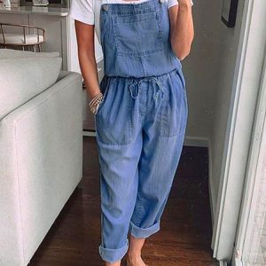 Denim Casual Washing Process Denim Bib Pants, Jumpsuits&Rompers, color:Blue|size:XXL, Noracora