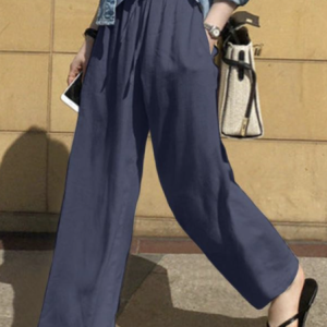 Plain Loose Casual Cotton Pants, Pants, color:Navy Blue|size:5XL, Noracora