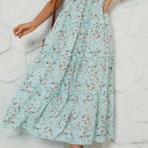 Spaghetti Disty Floral Boho Regular Fit Dress, Maxi, color:Green|size:XL, Noracora