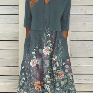 Floral Elegant Two-Piece Set, Sets, color:Green|size:XXL, Noracora