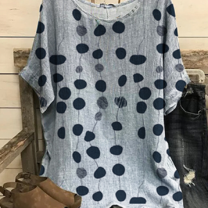 Geometric line wave point loose linen top, Blouses, color:Deep Gray|size:XXL, Noracora