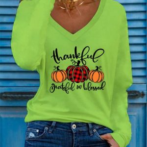 Halloween V Neck Loose Casual T-Shirt, T-shirts, color:Green|size:3XL, Noracora