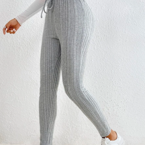 Drawstring Waist Casual Tight Leggings, Leggings, color:Gray|size:XXL, Noracora