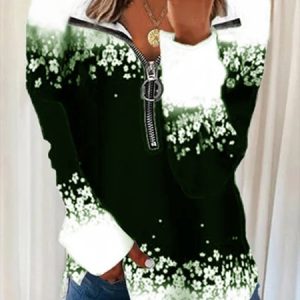 Casual Zipper Printed Tunic Sweatshirt, Hoodies & Sweatshirts, color:Green|size:XXL, Noracora