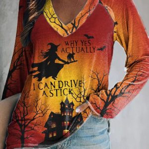 Halloween Printed V Neck Casual Tunic T-Shirt, T-shirts, color:As Picture|size:3XL, catalog Noracora shop