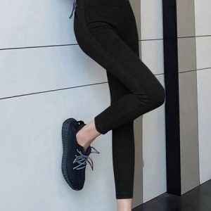 High elastic plain washed denim Leggings, Denim&Jeans, color:Deep Gray|size:XXL, catalog Noracora shop