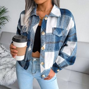 Plaid Shawl Collar Casual Regular Fit Jacket, Jackets, color:Royal Blue|size:XL, Noracora