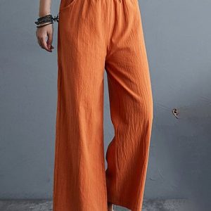Loose Plain Casual Cotton Pants, Pants, color:Orange|size:3XL, Noracora