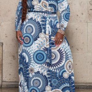 V Neck Vacation Dress, DRESSES, color:Blue|size:4X, Noracora
