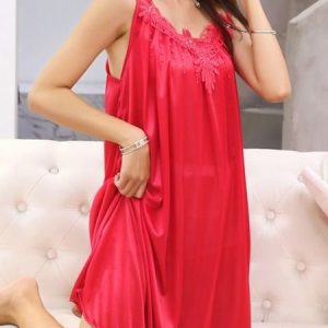 Breathable Comfortable Silk Lace Sexy Camisole Nightdress, Pajamas, color:Red|size:One-size, Noracora