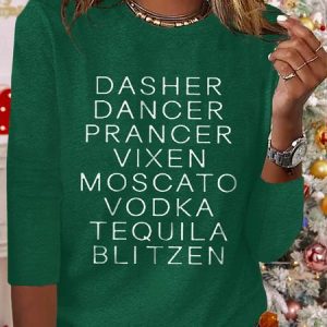 Christmas Dasher Dancer Casual T-Shirt, T-shirts, color:Green|size:XXL, Noracora