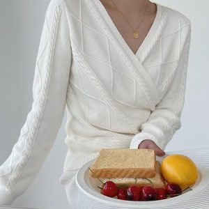 Casual Cross Acrylic Sweater, Sweaters, color:White|size:XL, Noracora