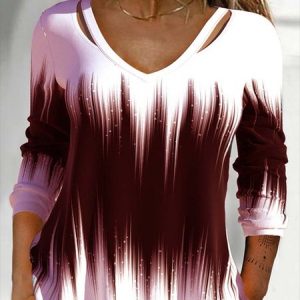 Color Block Long sleeve Casual Blouse, Blouses, color:Red|size:XXL, Noracora