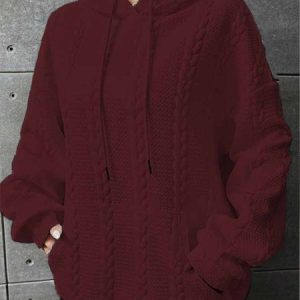 Casual Loose Plain Hoodie Long sleeve Sweatshirt, Hoodies & Sweatshirts, color:Red|size:XXL, Noracora