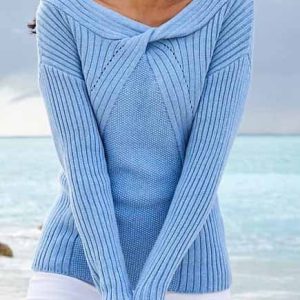 Plain Casual Loose Tunic Sweater Knit Jumper, Sweaters, color:Blue|size:XXL, Noracora