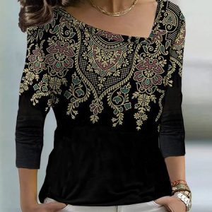 Asymmetrical Casual Loose T-Shirt, T-shirts, color:Multicolor|size:3XL, Noracora