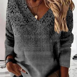 Ethnic Long Sleeve V Neck Casual Tunic Sweatshirt, Hoodies & Sweatshirts, color:Gray|size:XXL, Noracora