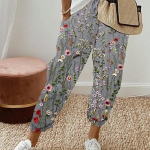 Floral Casual Loose Pants, Pants, color:Gray|size:XXL, Noracora