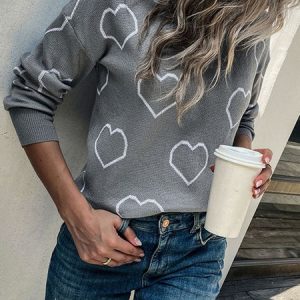 Casual Heart/Cordate Wool/Knitting Loose Sweater, Sweaters, color:Gray|size:L, Noracora