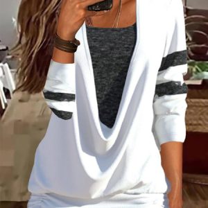 Casual Long Sleeve Tunic T-Shirt, T-shirts, color:White|size:XXL, catalog Noracora shop
