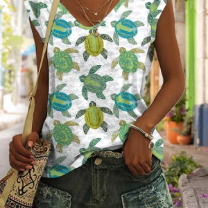 V Neck Animal Casual T-Shirt, T-shirts, color:Multicolor|size:XXL, Noracora