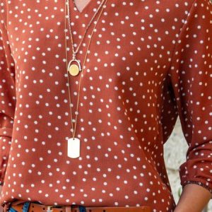 Holiday Polka Dots V Neck Tops, Blouses, color:Red|size:3XL, Noracora