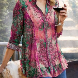 Women Casual Chiffon Floral-Print V Neck Blouse, Shirts, color:Purple|size:5XL, Noracora