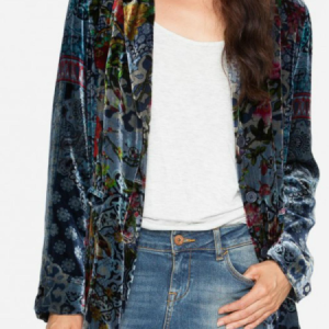 Velvet Long Sleeve Blazer, Outerwear, color:Blue|size:XXL, Noracora