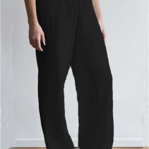 Plain Linen Casual Linen & Cotton Bottoms, Pants, color:Black|size:3XL, Noracora