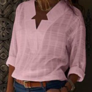 Casual Sexy V Neck Pure Color Blouse, Blouses, color:Pink|size:XXXL, Noracora