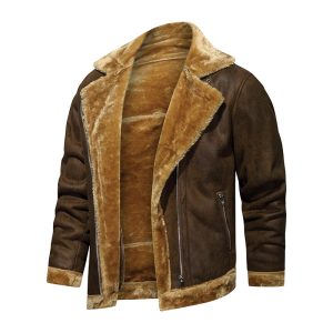 Men's Retro Fur Integrated Motorcycle Windproof Warm Jacket, Jackets&Coats, WAYRATES