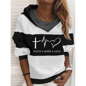Casual Letter Print Loose Long Sleeve Hoodie, women tops,  COTOSEN