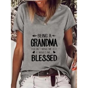 Vintage Casual Letter Print Crew Neck Short Sleeve T-Shirt, women tops,  COTOSEN
