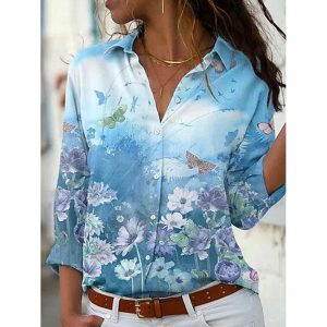 Casual Loose Floral Print Sun Protection Long Sleeve Blouse, women tops,  COTOSEN