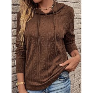 Hooded Loose Jacquard Pullover, women tops,  COTOSEN
