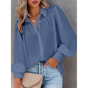 Casual Loose Solid Color Cardigan Long Sleeve Blouse, women tops, COTOSEN